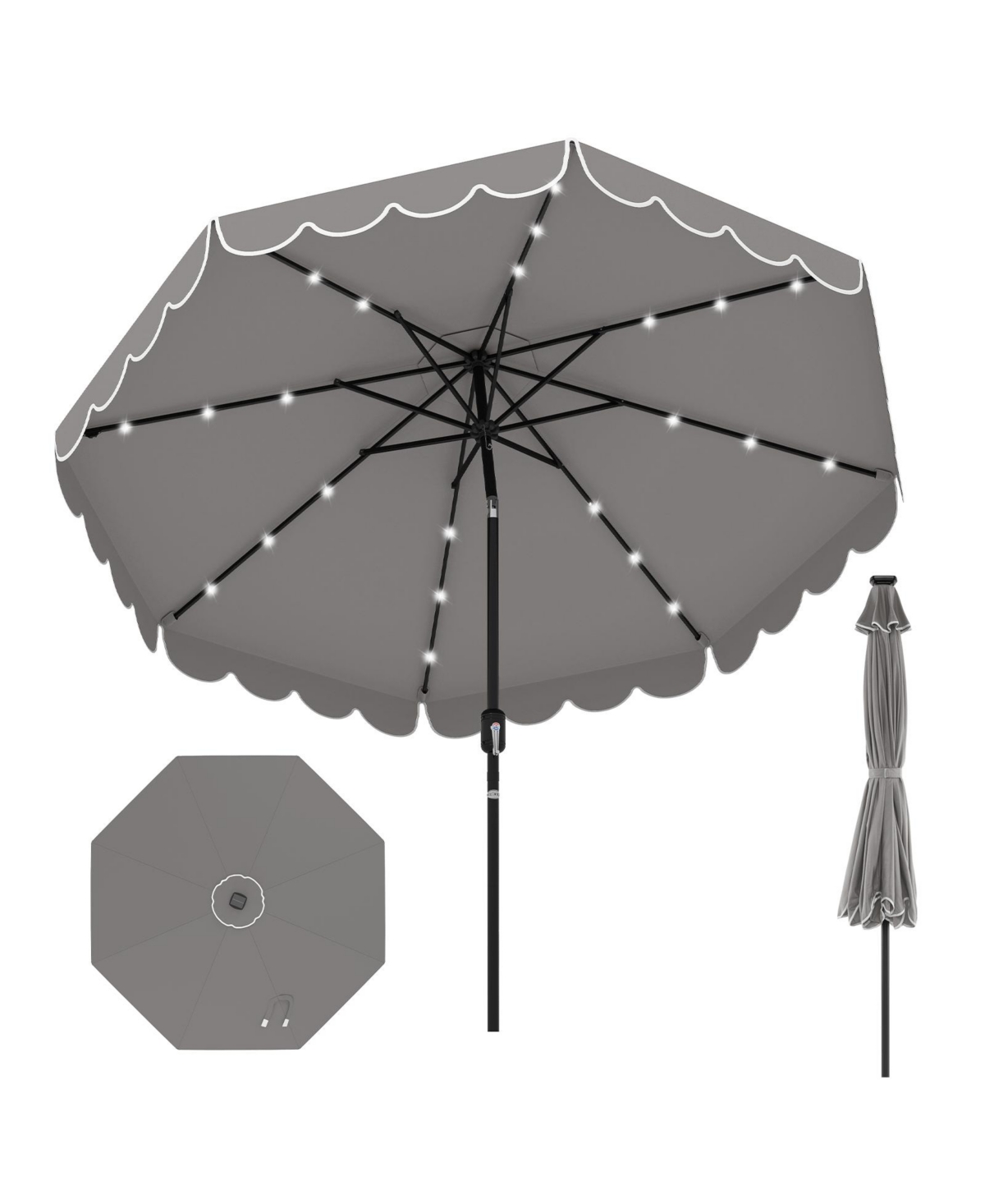 10 Ft Solar Patio Umbrella Outdoor Market Sunshade w/ 24 Led Lights - Turquoise/aqua