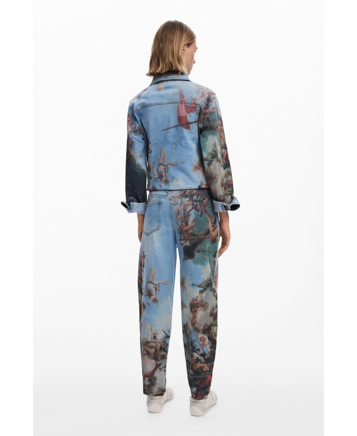 Desigual Printed Barrel Leg Jeans In Blue