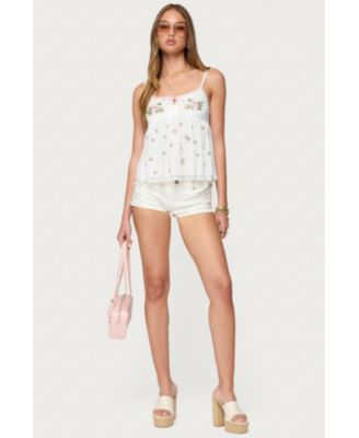 Women's Embroidered Layered Mesh Babydoll Top