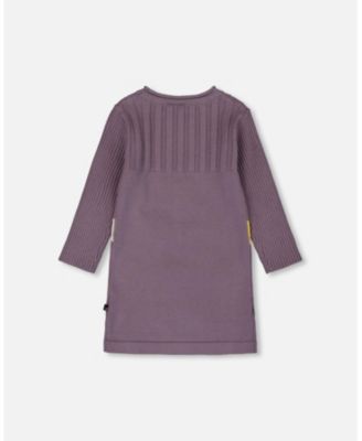 Baby Girl Jacquard Sweater Dress with Polka Dot Pattern Purple Gray - Baby