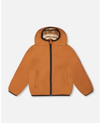 Kids Unisex Reversible Mid-Season Sherpa Jacket Brown Aztec Pattern - Child