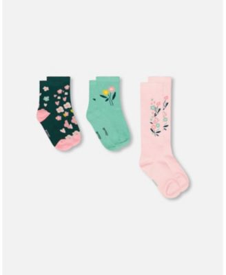 Girl 3-Pack Knit Socks Pink and Green - Toddler|Child