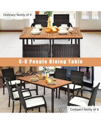 Rectangle Patio Outdoor Dining Table Acacia Wood Tabletop w/ 2'' Umbrella Hole