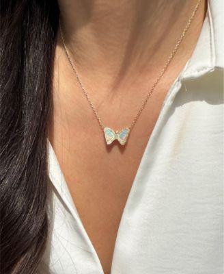 Mini Butterfly Necklace with Lab-Grown Opal in 14k Gold Plated Sterling Silver