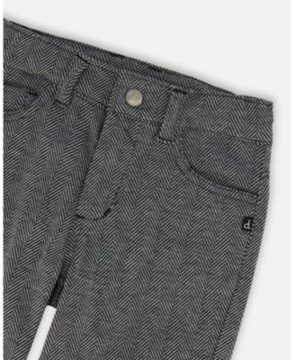 Boy Stretch Jacquard Pants Grey Herringbone - Toddler|Child