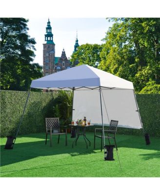 One-person Set Up Pop-up Canopy Tent w/ Side Panel, Slant Leg Instant Canopy Tent w/ Storage Bag & 4 Sandbags & 8 Ground Stakes, Red