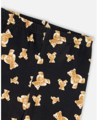 Toddler Girls Jersey Leggings Black Teddy Bear Print - Toddler|Child
