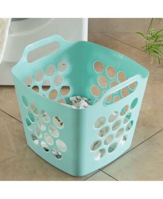 Flexible Plastic Carry Laundry Basket Holder Square Storage Hamper with Side Handles, Purple Set of 3