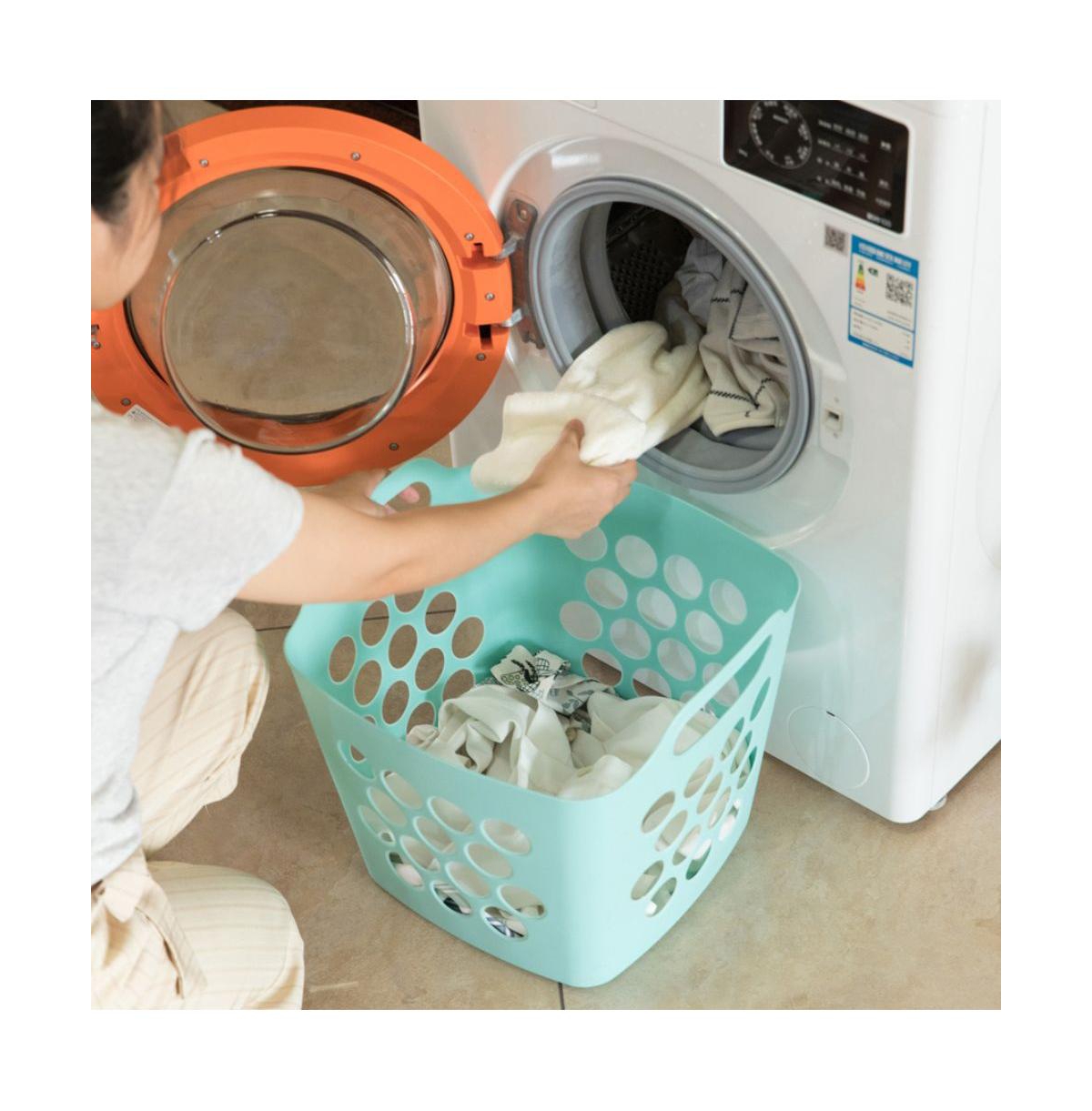Basicwise Flexible Plastic Carry Laundry Basket Holder Square Storage Hamper with Side Handles