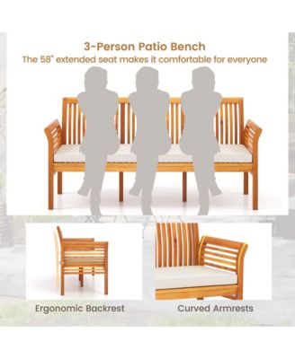 62.5'' Outdoor Garden Bench w/ High Backrest Curved Armrests & Seat Cushion Patio