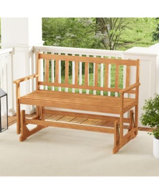 2 Person Patio Glider Bench Solid Acacia Wood Porch Glider Chair w/ Seat