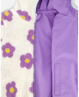 Baby Girl Reversible Mid-Season Sherpa Jacket Lavender Flower - Baby