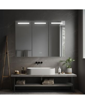 LED Aluminum Medicine Cabinet – 3-Door, Anti-Fog Mirror, Waterproof, 2 Glass Shelves, Surface/Recessed Mount, Silver