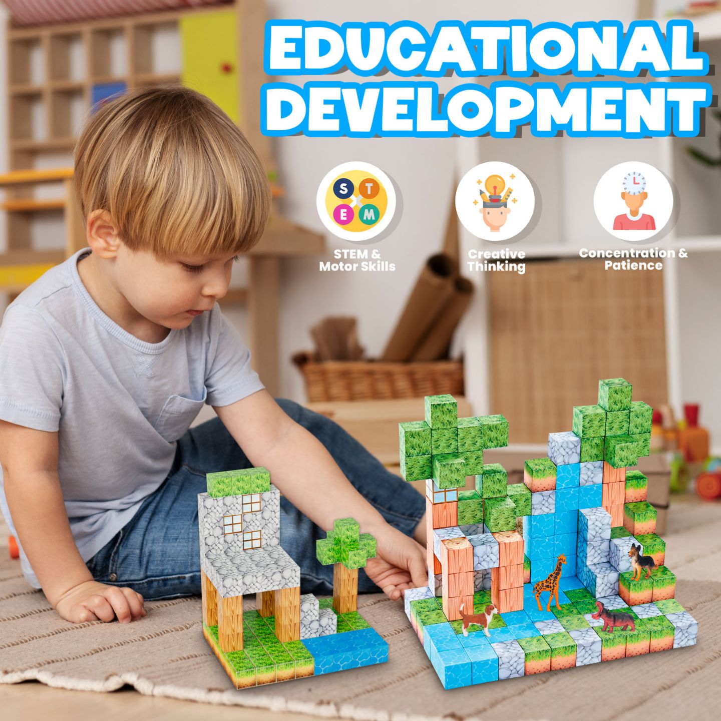 Детский конструктор Contixo Dinosaurs Magnetic Blocks Building Cubes ST14 145-Piece Building Set, Ages 3–12 — фото 4