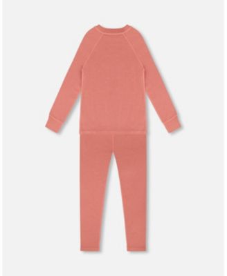 Girls Merino Wool Base Layer Set Dusty Pink