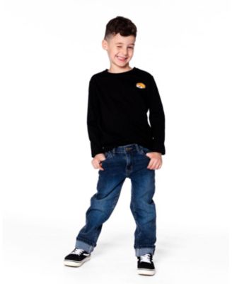 Toddler Boys Long Sleeve Jersey Tee Shirt Black with Print Back & Front - Toddler|Child