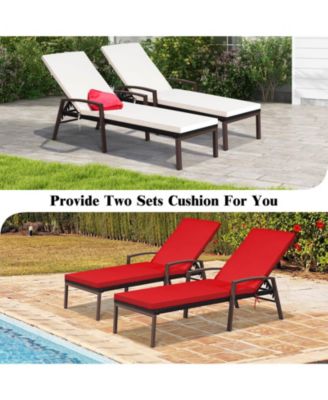 Set of 2 Patio Rattan Chaise Lounge Chair Outdoor Reclining Chaise Sun Lounger
