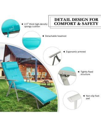 2PCS Outdoor Folding Chaise Lounge Chair w/Cushion