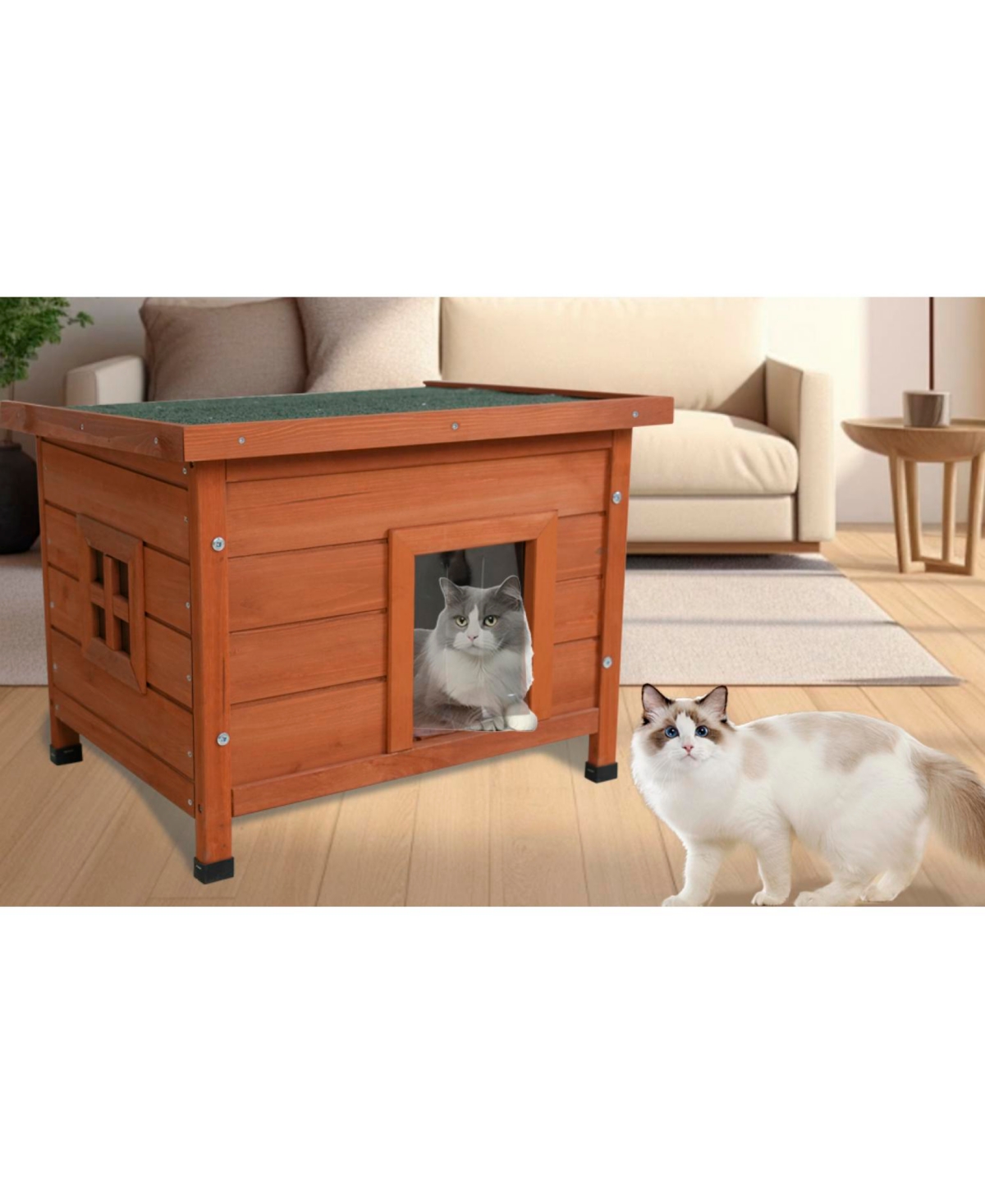 Cat/Rabbit Shelter - Waterproof Asphalt Roof - Natural