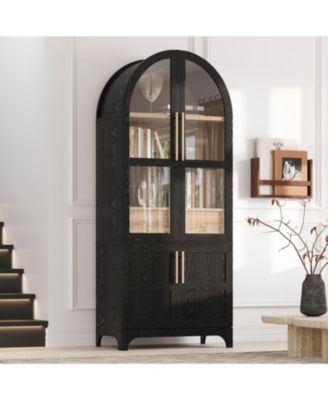 71" Arched Farmhouse Kitchen Pantry Cabinet with Shelves & Hidden Drawer