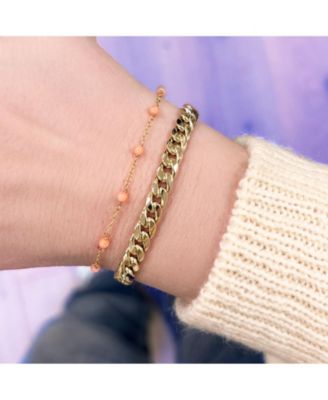 Pink Coral Bead Chain Bracelet 14K Gold