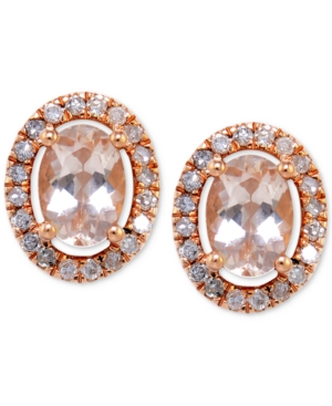 image of Morganite (1 ct. t.w.) and Diamond (1/3 ct. t.w.) Oval Button Stud Earrings in 14k Rose Gold