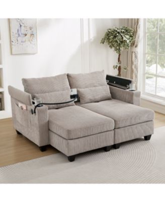 1 Pc Corduroy Upholstered, USB Ports Convertible Chairs Sleeper Sofa