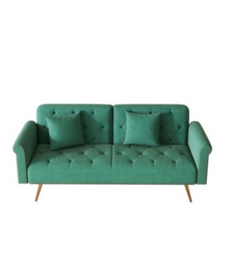 Green Velvet Sofa Bed with Nailhead Trim & Pillow