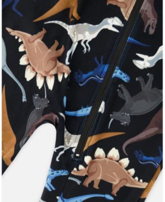 Boy One-Piece Thermal Underwear Black Dinosaur Print - Child