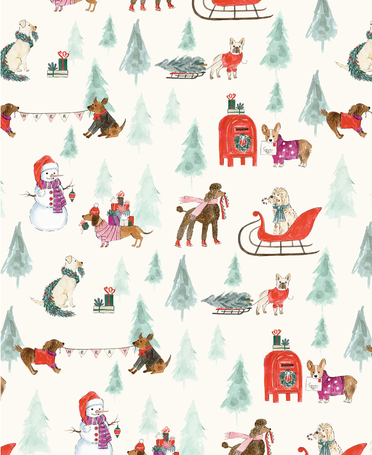 Punch Studio Snowy Day Dogs Holiday Gift Wrap, 30" X 120" In Multi