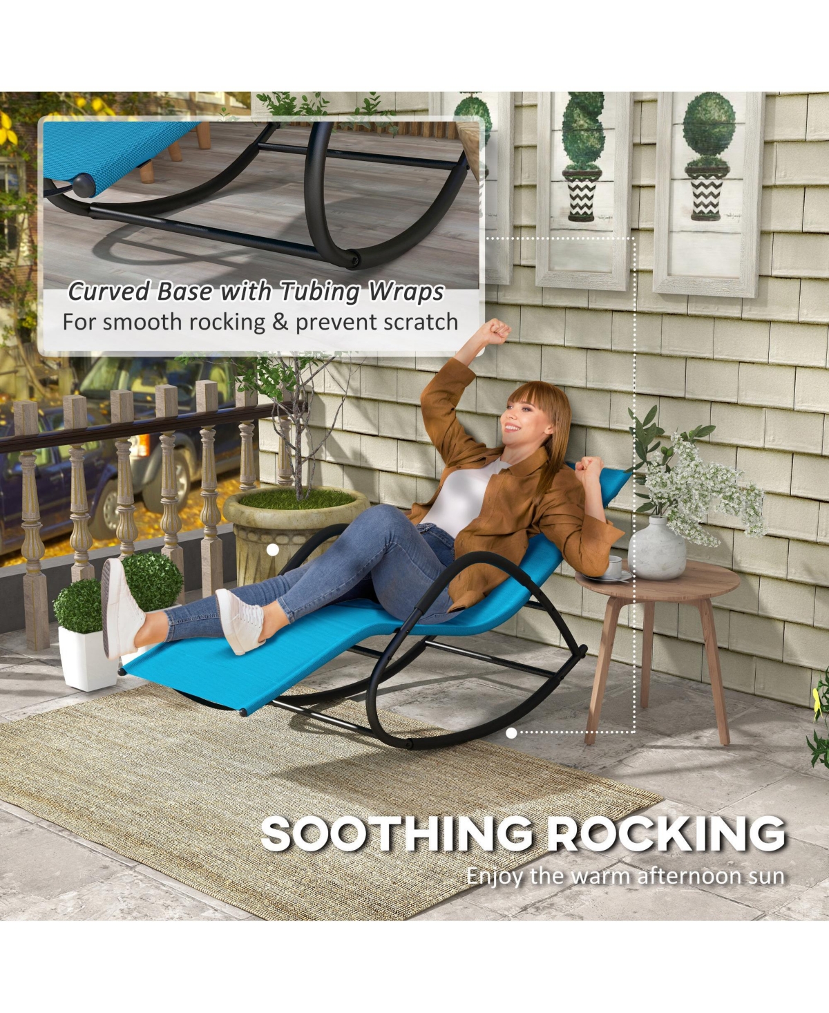 Flynama Rocking Chair, Zero Gravity Patio Chaise Sun Lounger, Outdoor Rocker, Uv Water Resistant, Pillow for Sunbathing, Lawn, Garden or Pool, Light B