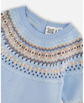 Baby Boy Knitted Jacquard Romper Light Blue - Baby