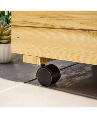 Wood Planter with Trellis and Wheels Raised Planter Box, Natural