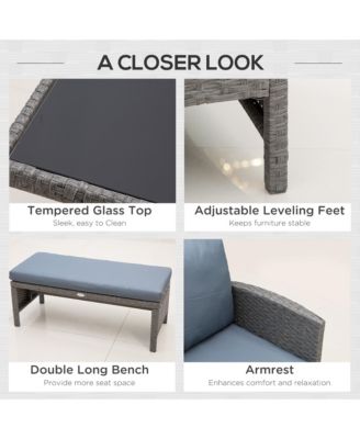 4pc Modern Outdoor Patio Rat Wicker Patio Dining Table Bench Sofa