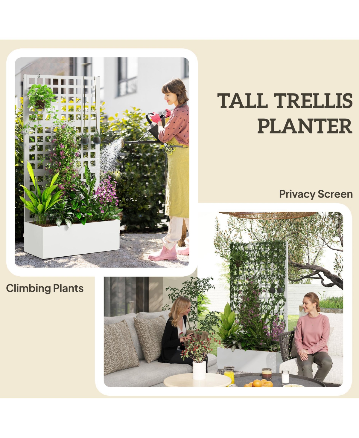 Outsunny Metal Planter Box with Trellis, Drain Holes, 35"x16"x70",