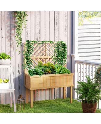 Raised Garden Bed with Trellis for Climbing Plants, Natural 41.25" W x 17.75" D x 55" H