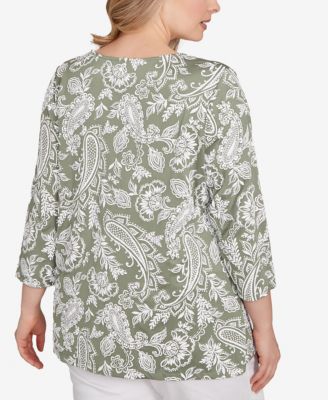 Plus Size Jacobean Paisley Puff Print Top