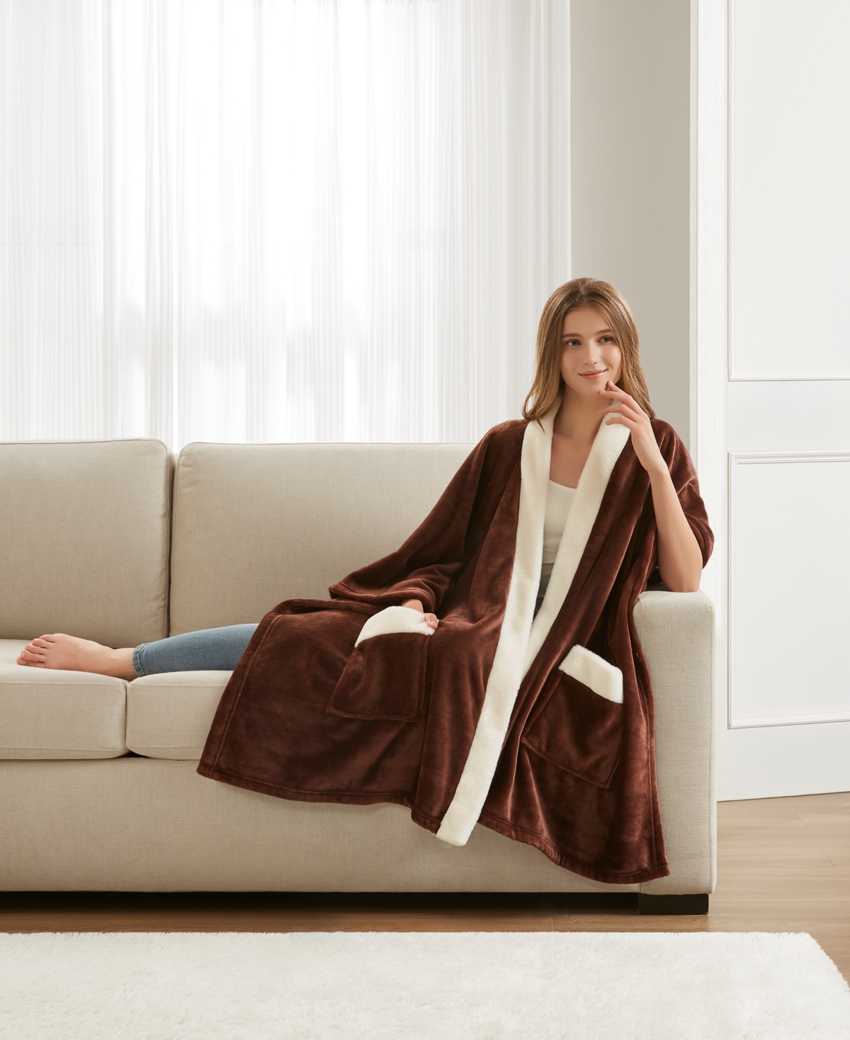 Premier Comfort Cozy Plush Printed Wrap, 50" X 70", Exclusively At Macy's In Brown