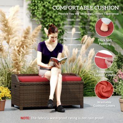 Wicker Storage Bench Deck Box with Comfortable Cushion,