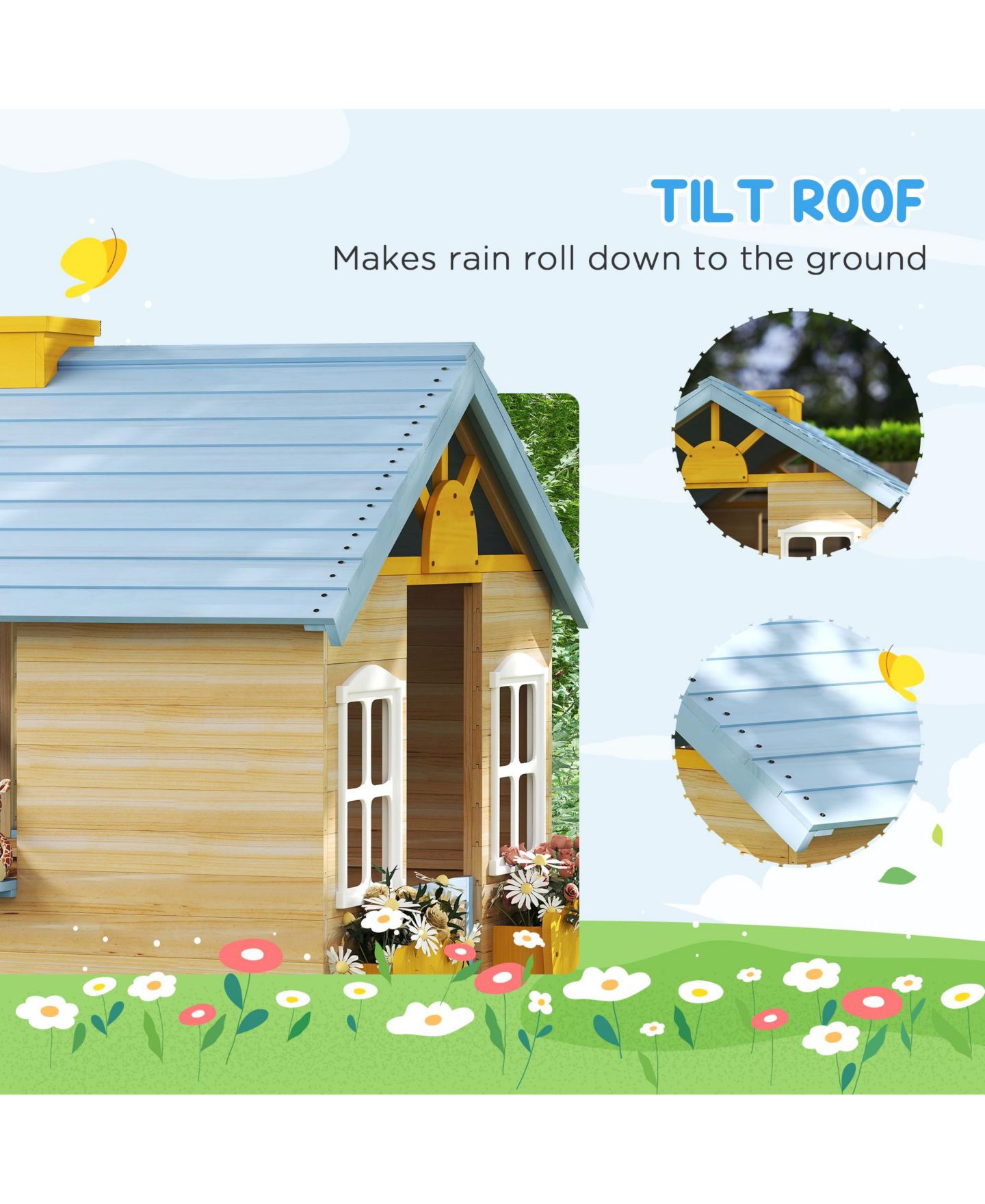 Детская игрушка Outsunny Outdoor Wooden Playhouse, Ages 3+, цвет: Синий — фото 6