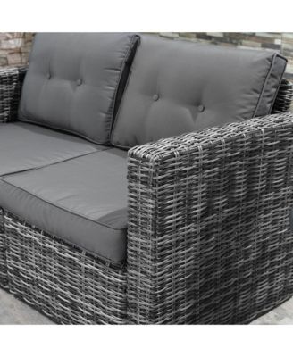 2-Piece Outdoor PE Rat Patio Corner Sofa Loveseat,