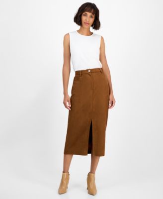 T Tahari - Women's Faux-Suede Slit-Front Midi Skirt