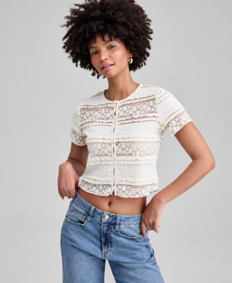Women's Scoop-Neck Short-Sleeve Lace Top, Exclusively at Macy's