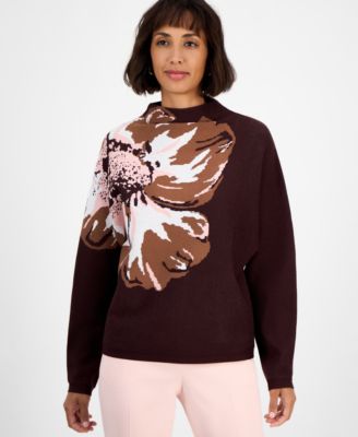 Women's Floral Funnel-Neck Long-Sleeve Sweater 