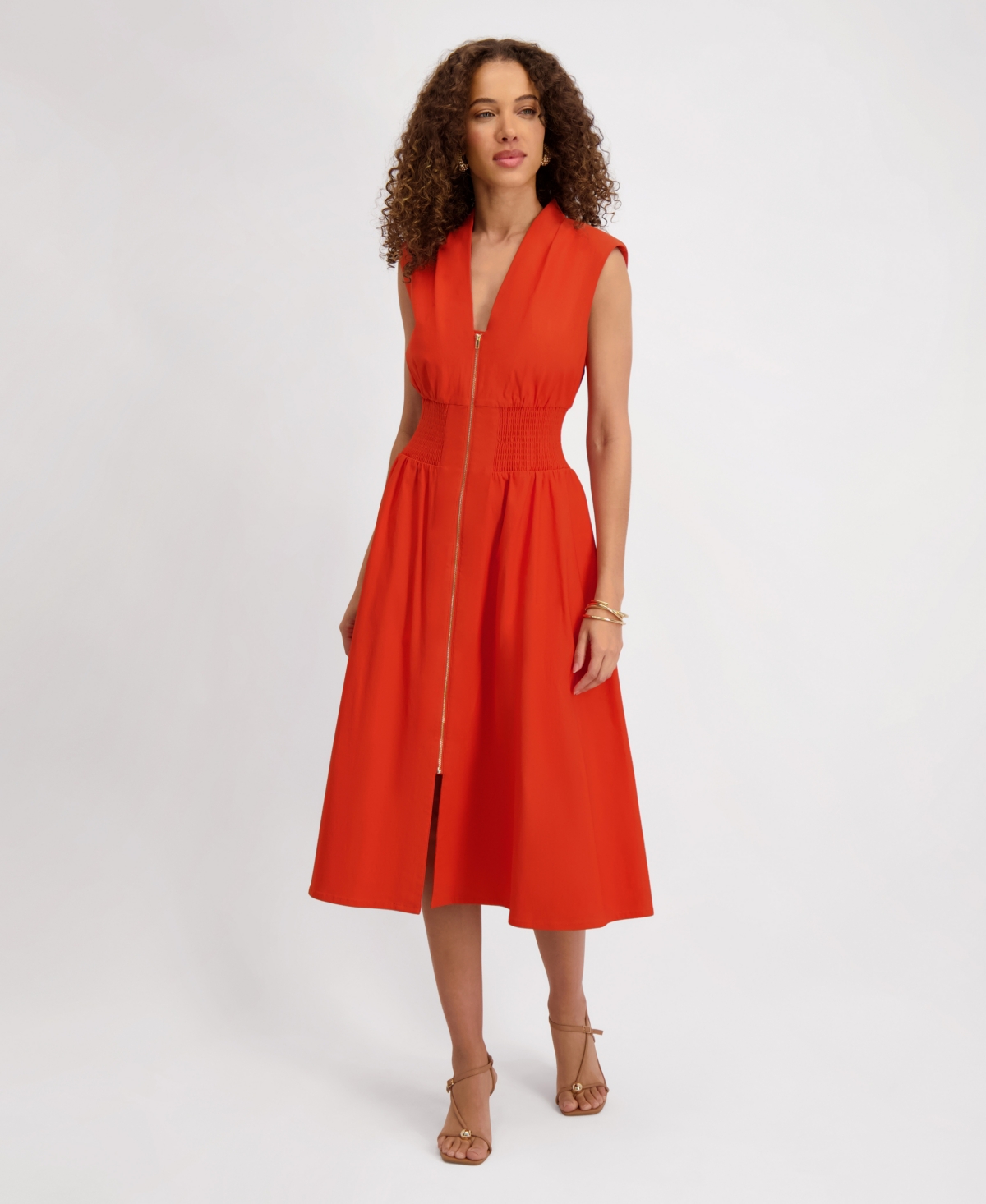 Kensie Women's Sleeveless V-neck Zip-front Maxi Dress In Red