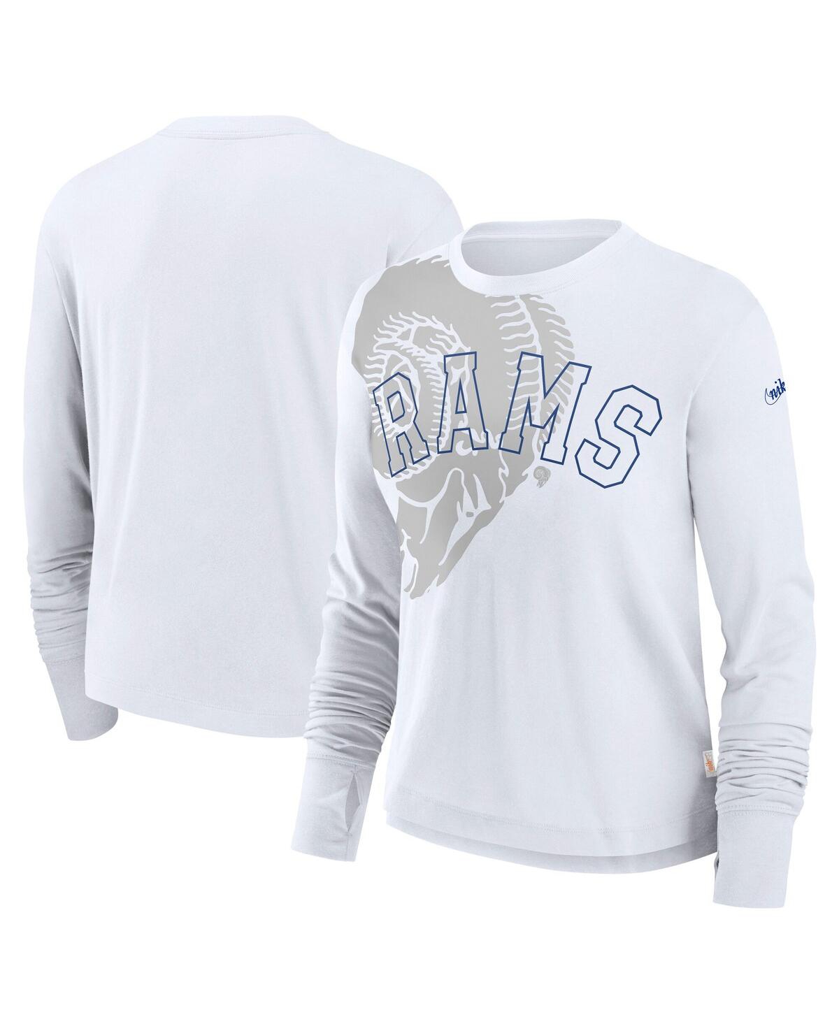 Women's White Los Angeles Rams Layered Logo Cropped Long Sleeve Fashion T-Shirt - White