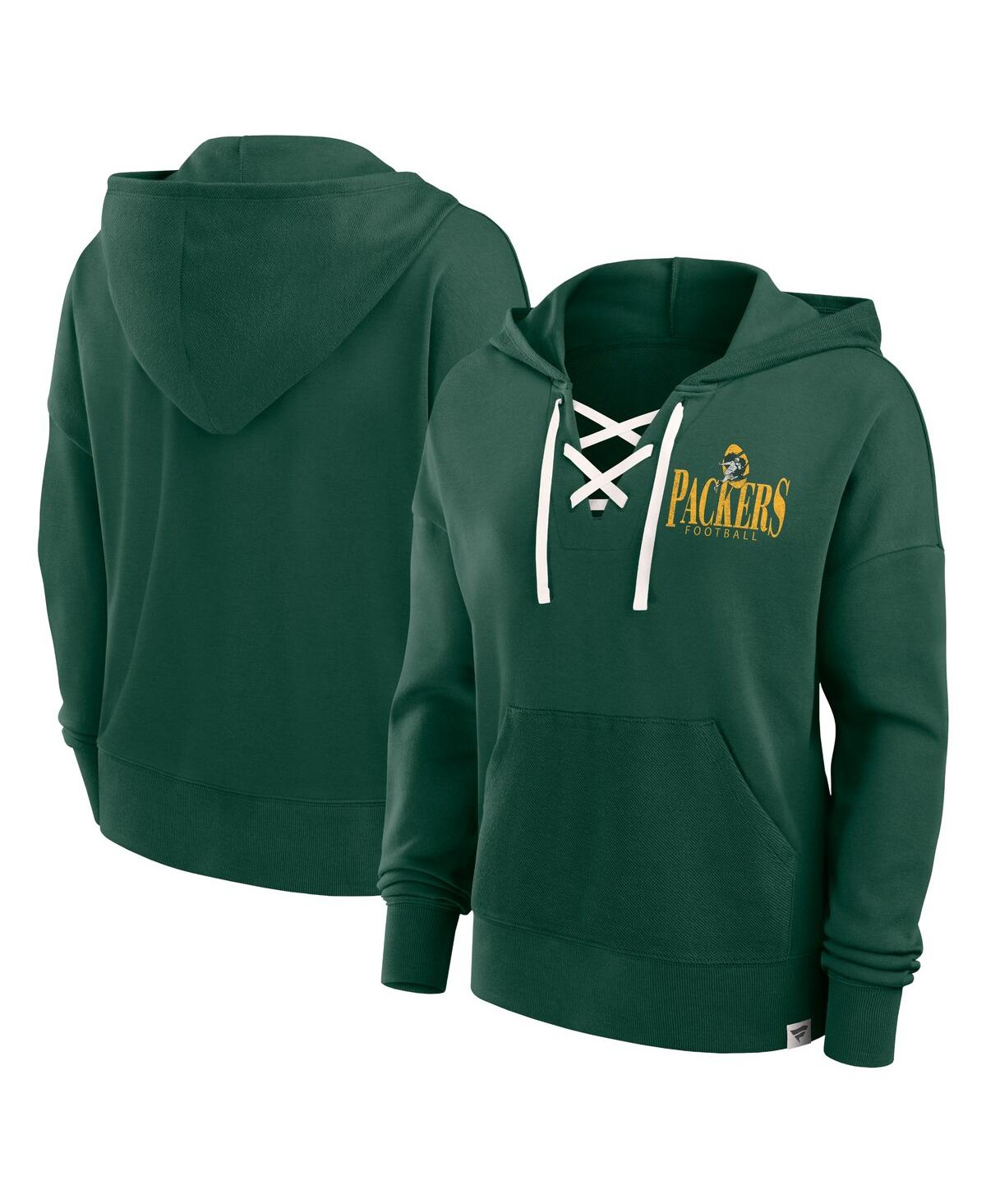 Women's Green Green Bay Packers Blitz Left Lace-Up Pullover Hoodie - Green