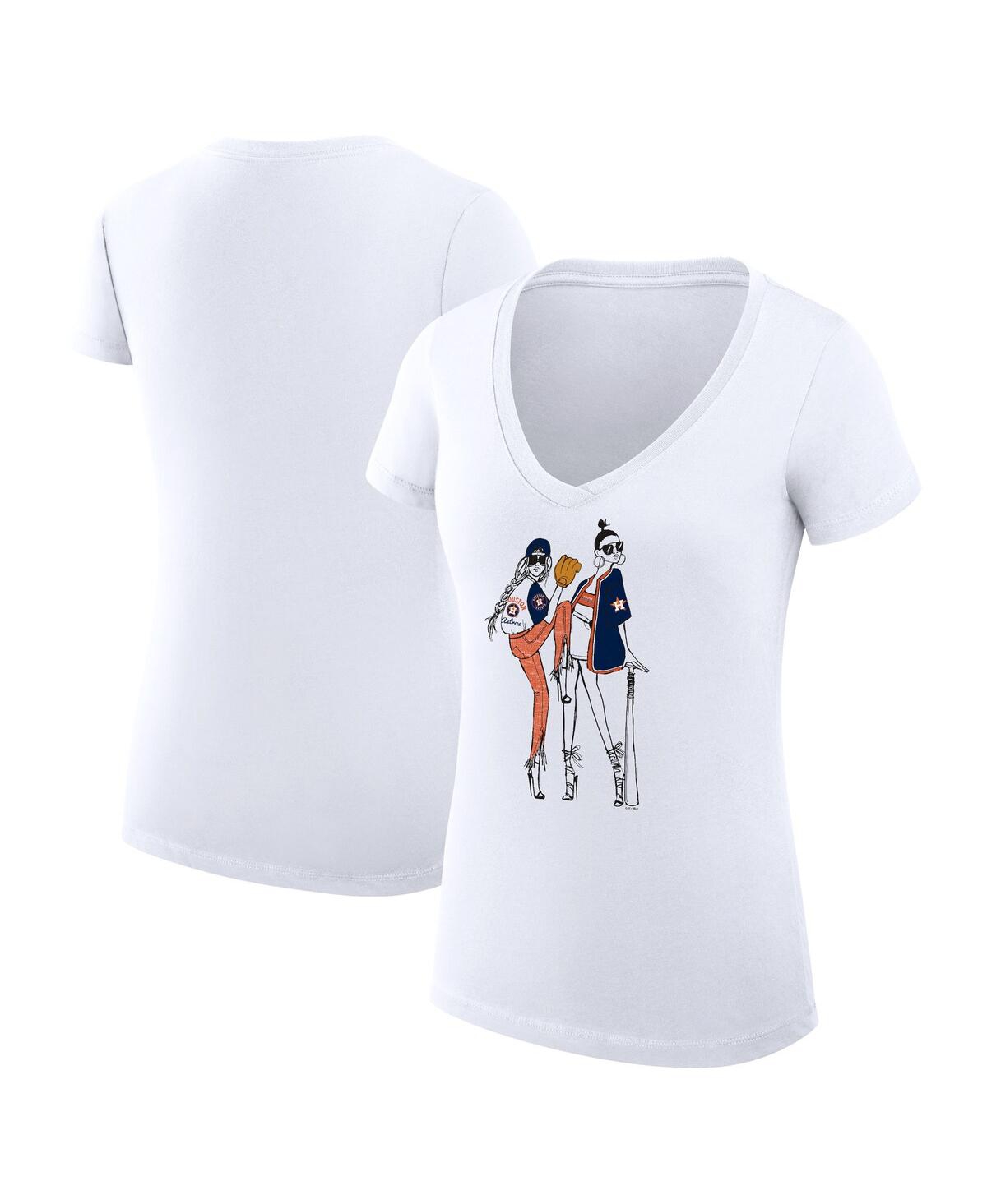 Women's White Houston Astros Baseball V-Neck Fitted T-Shirt - White