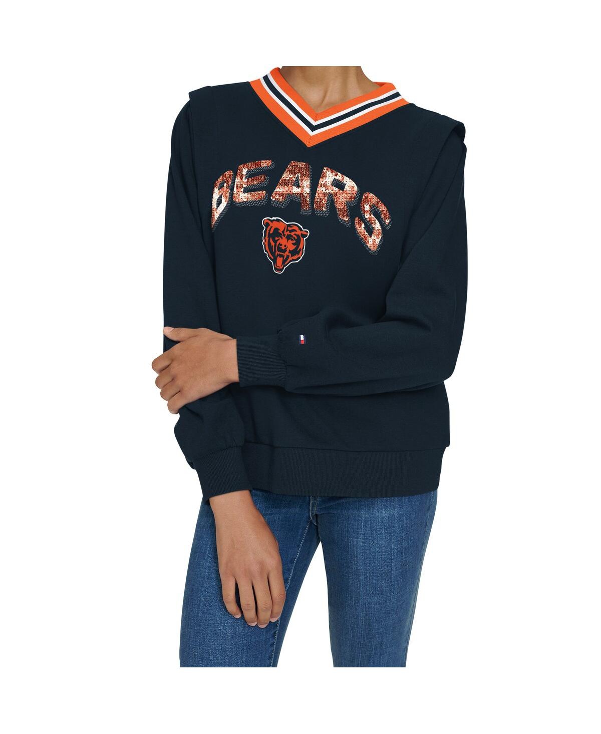 Tommy Hilfiger Women's Navy Chicago Bears Alice V-neck Pullover Sweatshirt In Blue