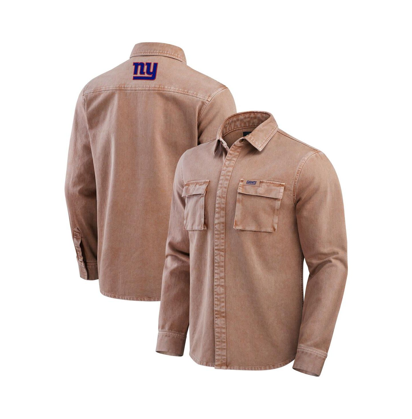 Мужская рубашка Fanatics Brown New York Giants Garment Dyed Long Sleeve Full Snap — фото 1